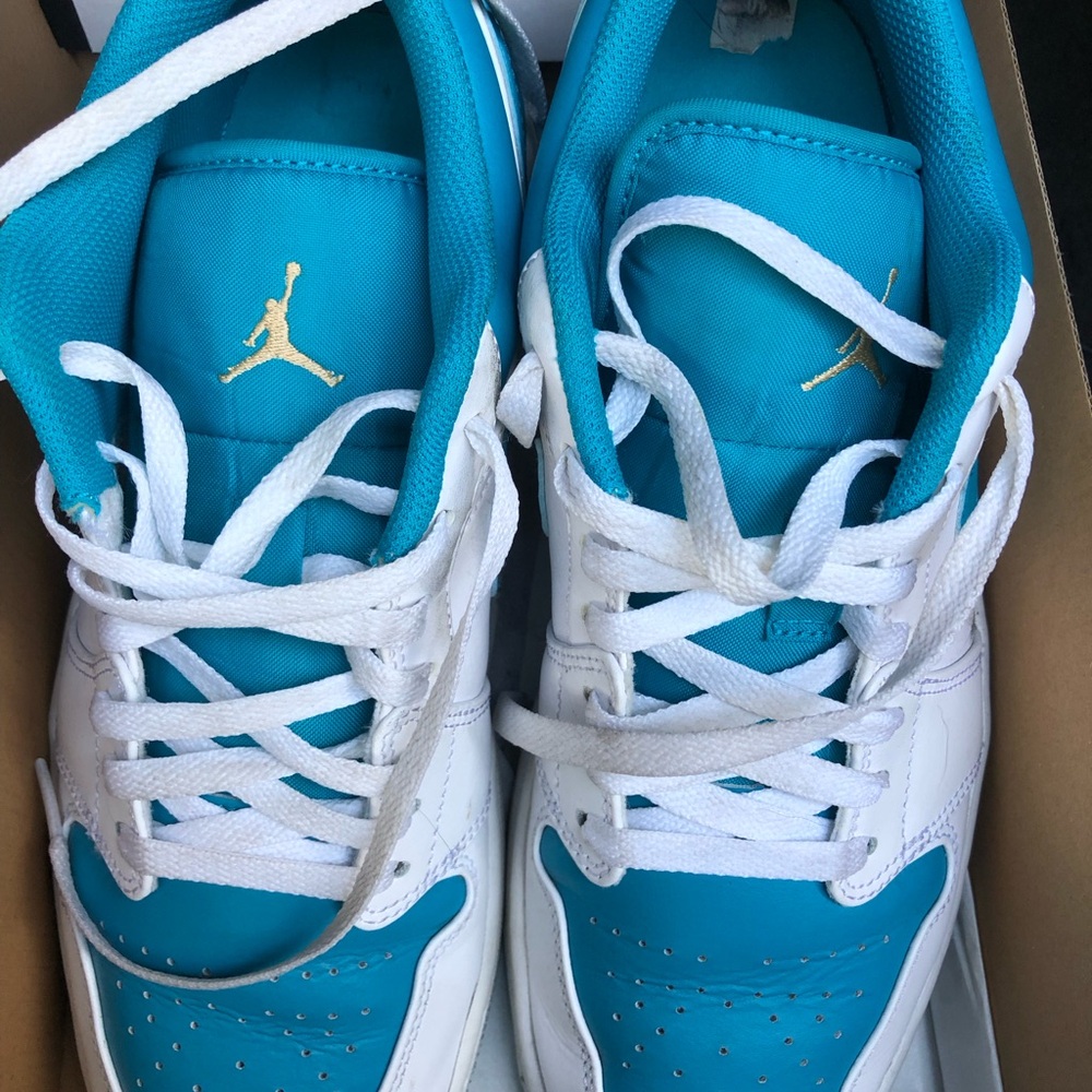 Jordan Kids Low-Top Sneakers in Teal with White and Gold Accents